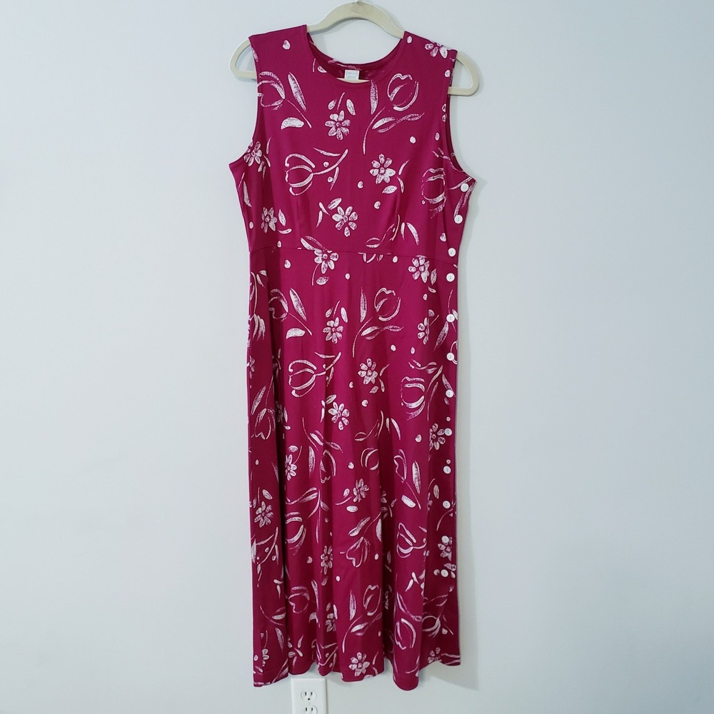 Lands End Womens Floral Midi Dress SIZE M Vacation Timeless Modest Side Buttons